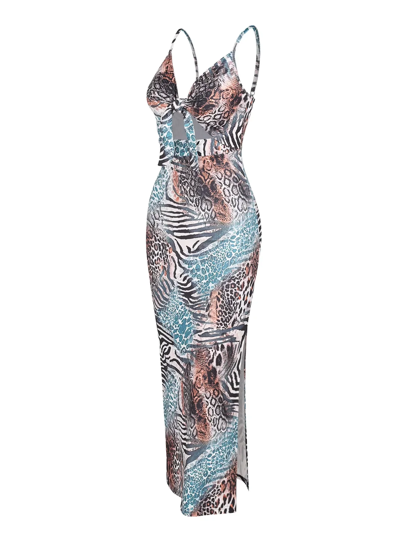 Primavera e verão moda europeia e americana estampa de malha sem mangas vestido halter com recorte nas costas sexy fora do ombro lon