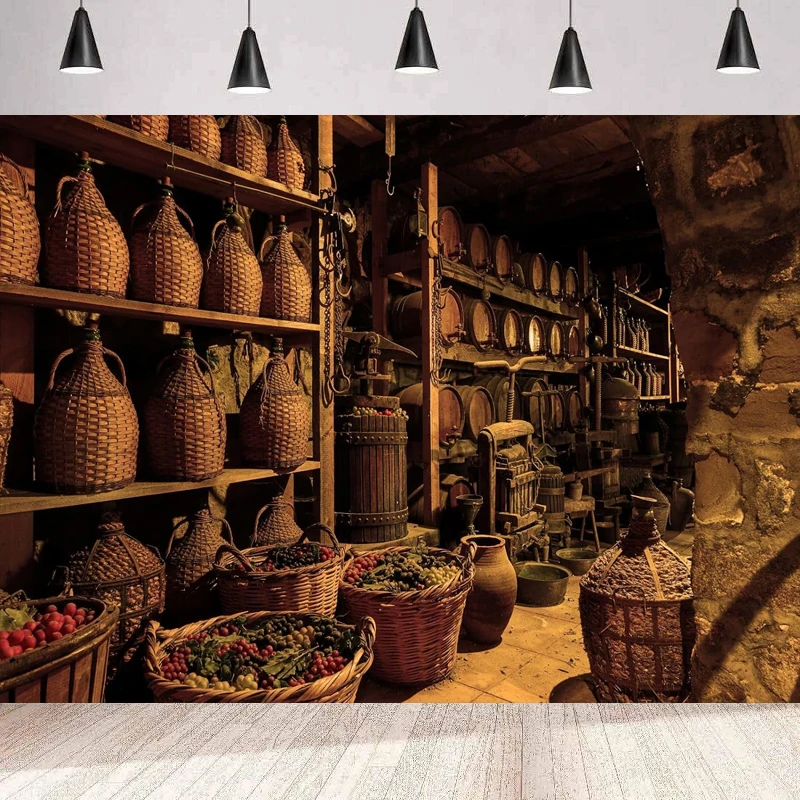 Underground Wine Cellar Photography Backdrop Vintage Wooden Barrels Wine Making Room Bar Club Background Wall Poster Banner