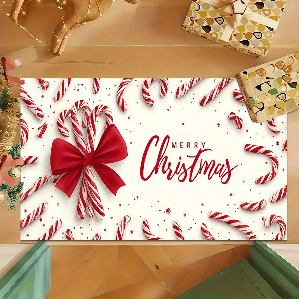 Red Base White Green Pine Tree Snowflake Repeat Pattern Anti Slip Indoor Front Entry doormat Simple Xmas Winter Home Decor