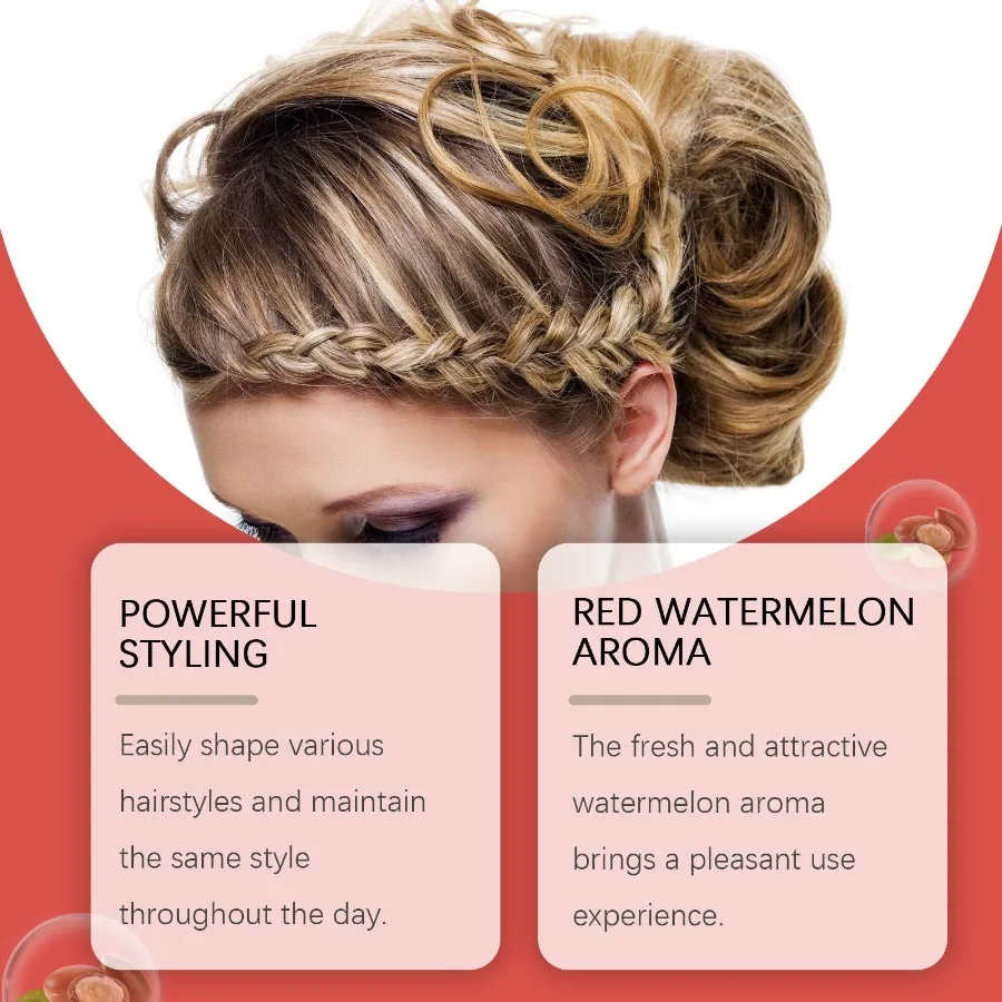 Hoegoa-Gel de estilismo de sandía roja, flequillo de pelo roto Lanugo, Gel de estilismo de cera para el cabello Natural