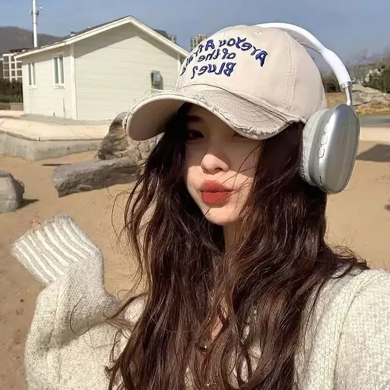 Retro Frayed Baseball Cap Unisex Street Style Korean Version Bowling Cap Summer Sun Protection Wide Brim Hat Breathable Funct