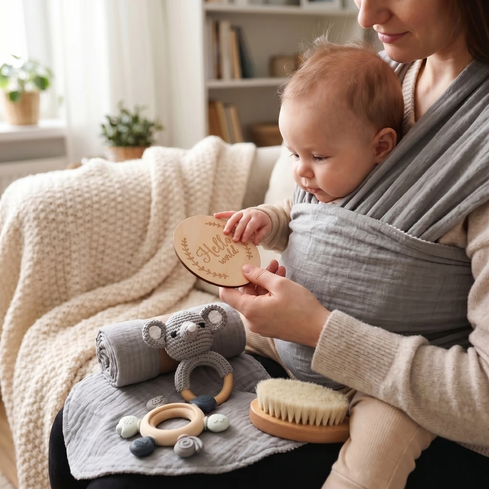 0-24M Newborn Bath Set Double Sided Cotton Towel Toy Car Crocheted Rattle Baby Milestone Cards Baby Shoes Baby Shower Gift