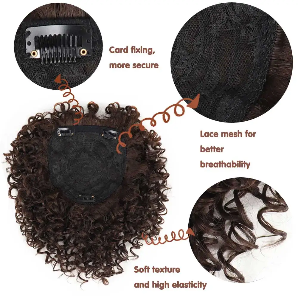 AZQUEEN Short Hair Afro Kinky Curly 7Inch Wigs hair topper For Synthetic Hair Brown Mixed Wig  for Women Party and Daily