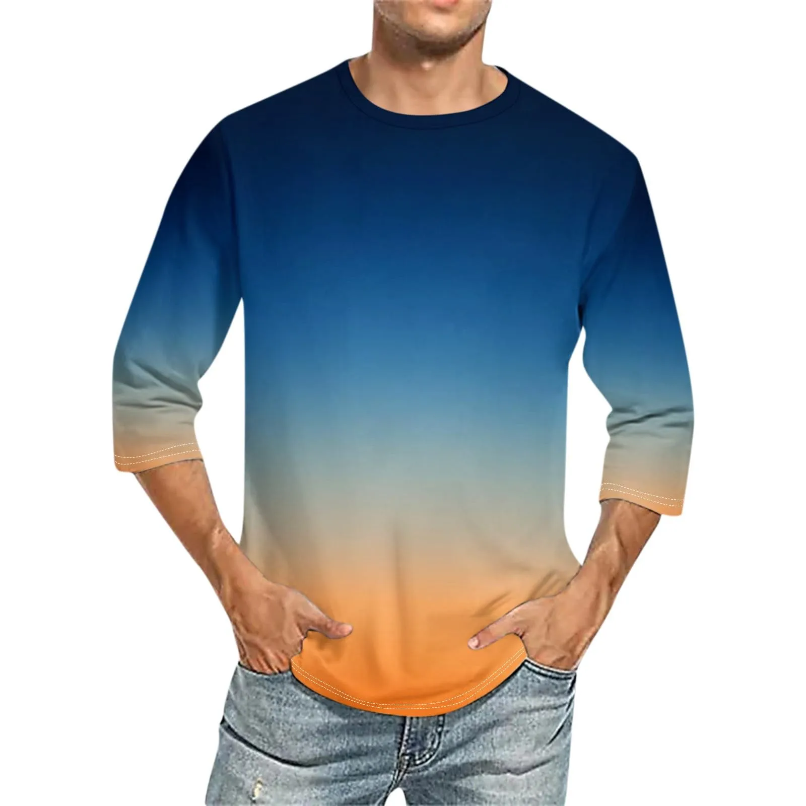 Mens 3/4 Sleeve Shirts Workout Casual Shirt Y T Mens Short Summer Shirt Cotton Workout Shirts Men Long Sleeve Tunic Tee Cotton