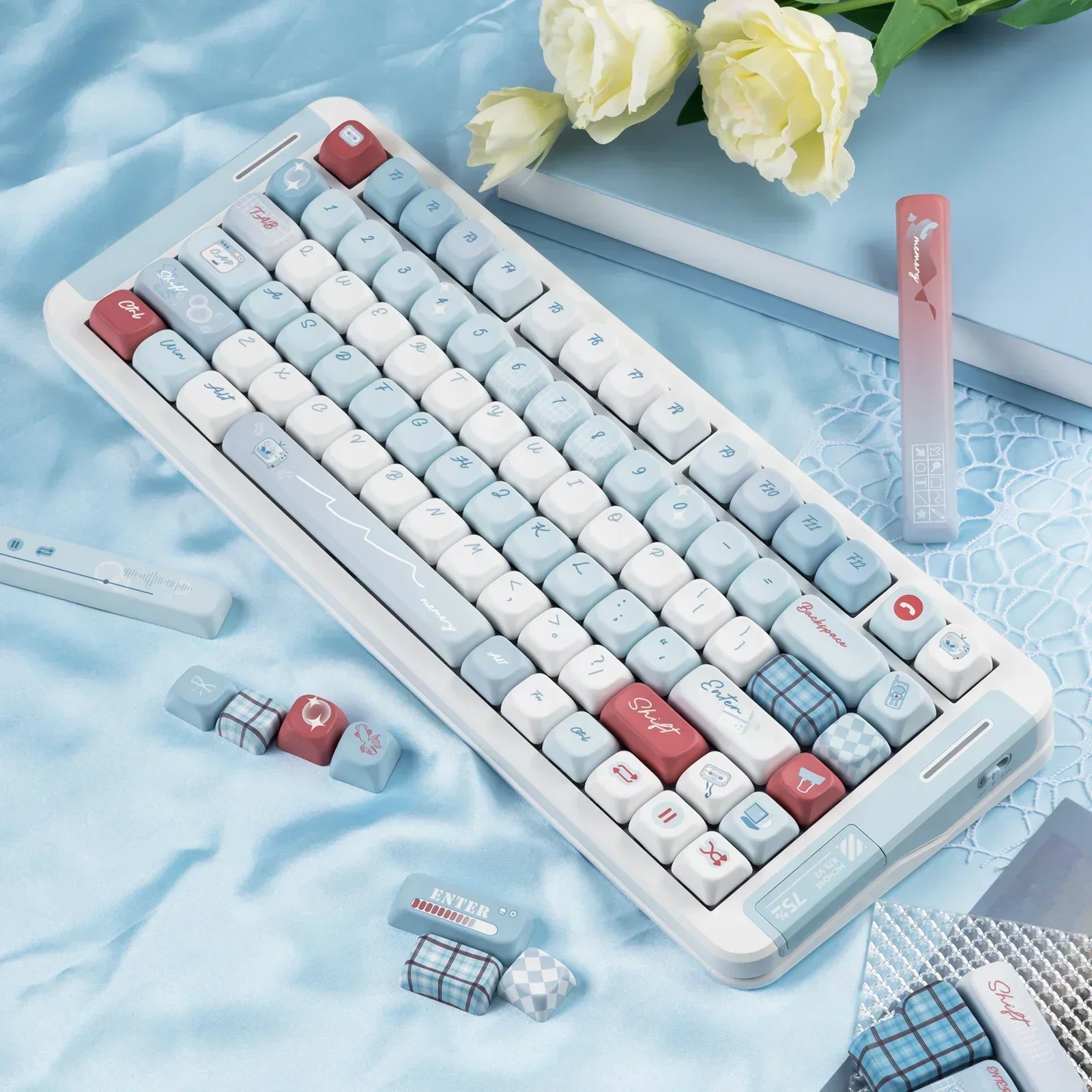 Aqua diary keycaps Original height PBT full five-sided sublimation mechanical keyboard keycaps Customized keycaps