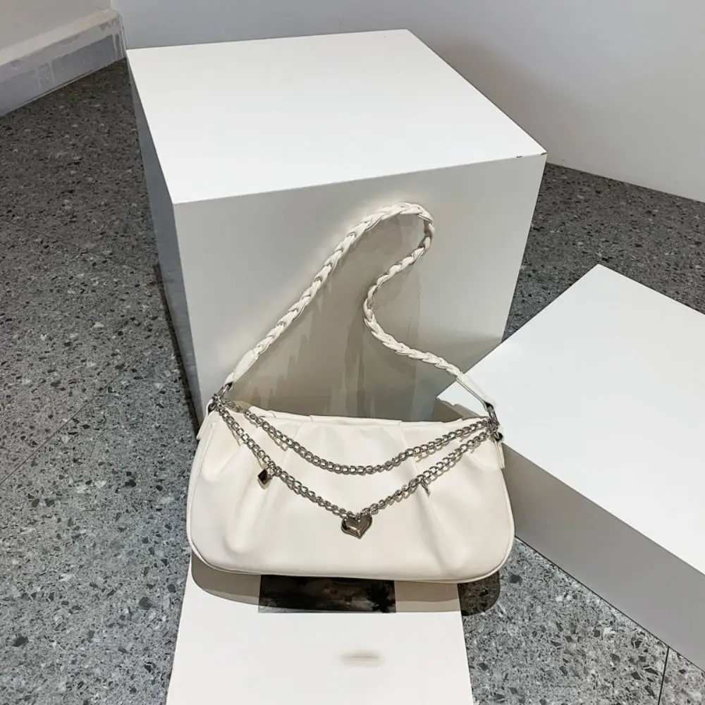 النمط الفرنسي سلسلة شرابة بولي Leather حقيبة كتف جلدية الحلو مطوي حقيبة حمل صغيرة سعة كبيرة حقيبة يد Y2K حقيبة تحت الإبط الفتيات #2