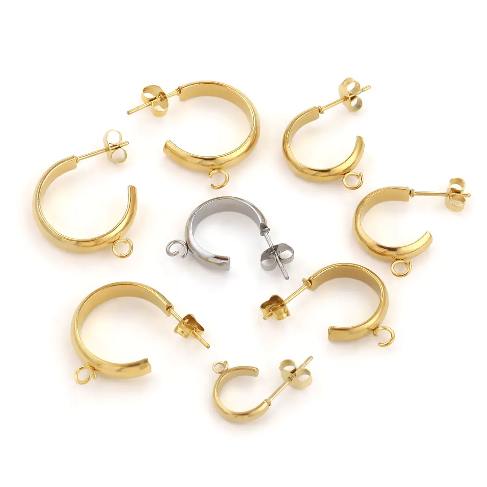 10pcs Stainless Steel Chunky Hoop Earrings Open C Shape Earring with Loop Round Ear Post for DIY Jewelry Making Accessories