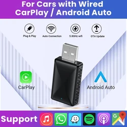 2in1 Wired to Wireless CarPlay Android Auto Adapter for OEM Car Stereo With USB Plug and Play