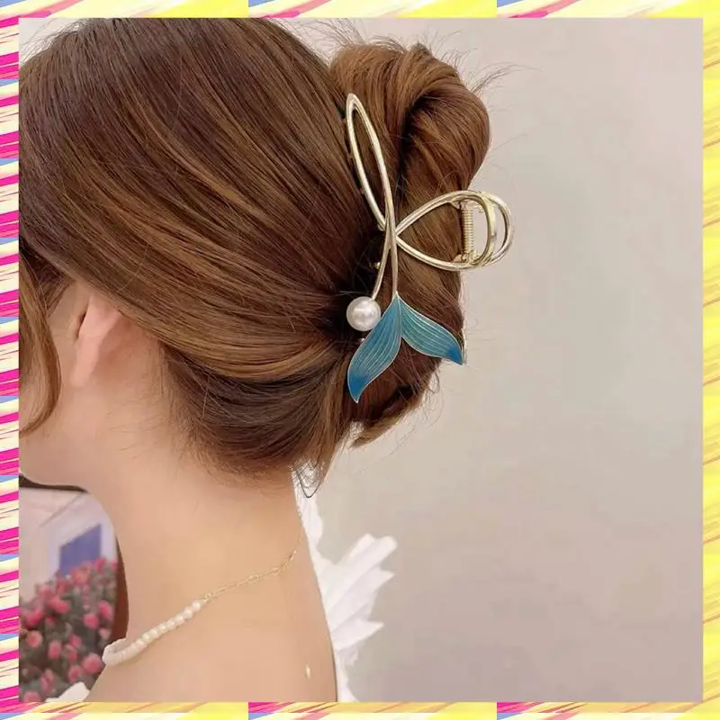 ABJJ Fermagli per capelli a coda di pesce blu Mollette per capelli con clip in metallo dorato Parti di ricambio per capelli grandi per donne e ragazze