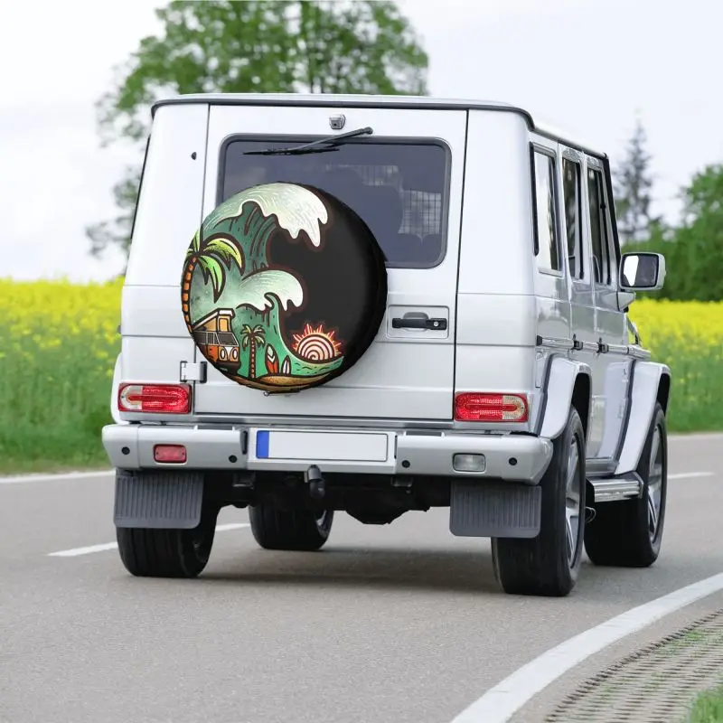 Ride The Wave Surf Vanlife Spare Wheel Cover Fit for Jeep Mitsubishi Pajero 4x4 Trailer Custom Surfing Tire 14\