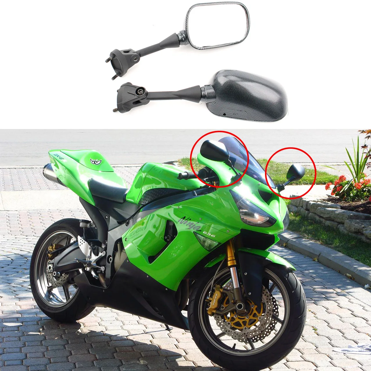 Motorcycle Side Racing Mirrors For Kawasa Ninja 05-08 ZX-6R 636 ZX6RR 04-08 Carbon Printed