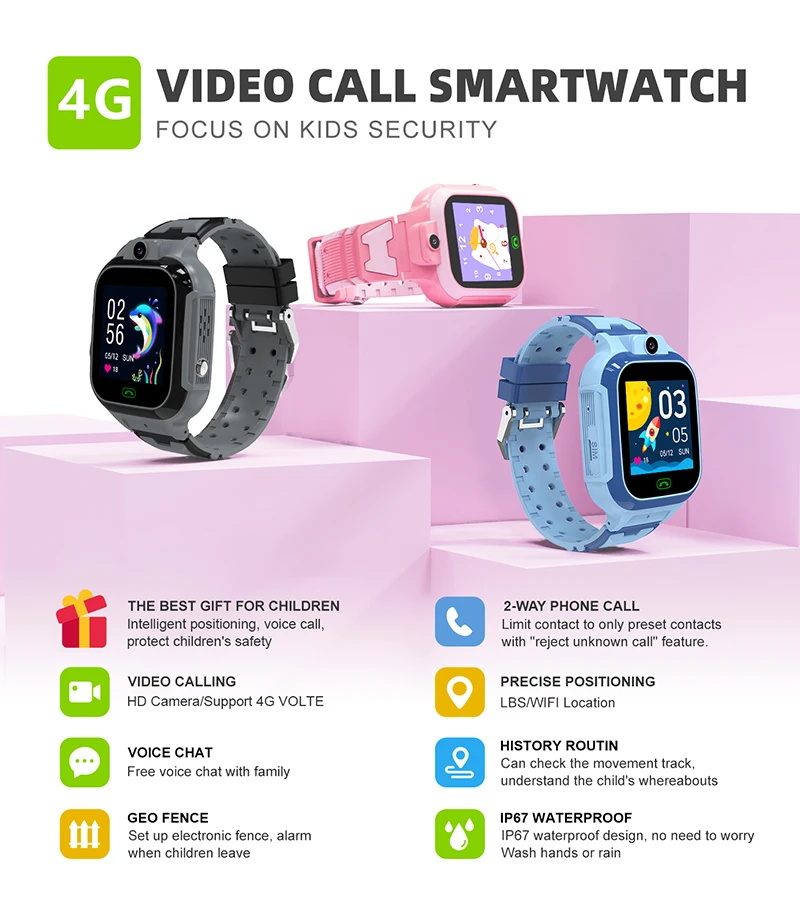 4G Inteligentny zegarek dla dzieci GPS WIFI Połączenie wideo SOS Dziecko Smartwatch Kamera Monitor Tracker Lokalizacja Telefon Zegarek Chłopcy