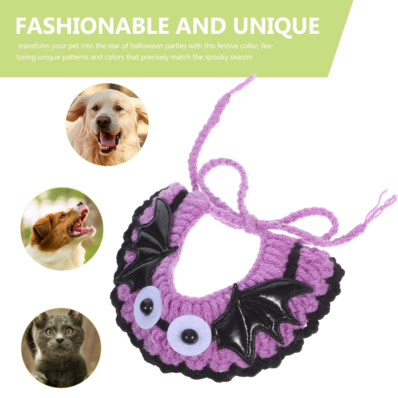 

Halloween Pet Collar For Cat Dog Knitted Bib Bat Pattern Adjustable 9-14Cm Fit Soft Woolen Material Festival Party Decoration