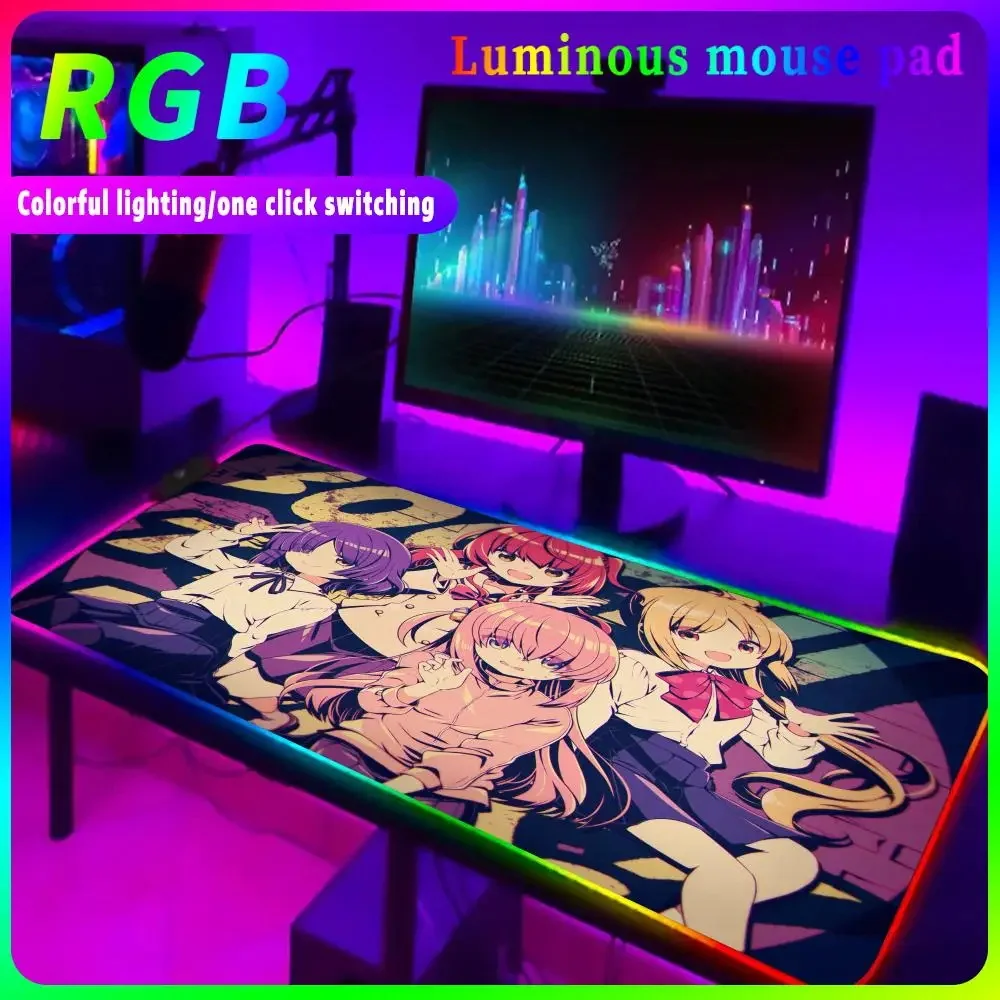 Anime B_bocchi T_the R_rock RGB Rubber Mouse Pad  LED Large Gamer Mousepad Computer Laptop Gaming Accessories Luminous Desk Mat