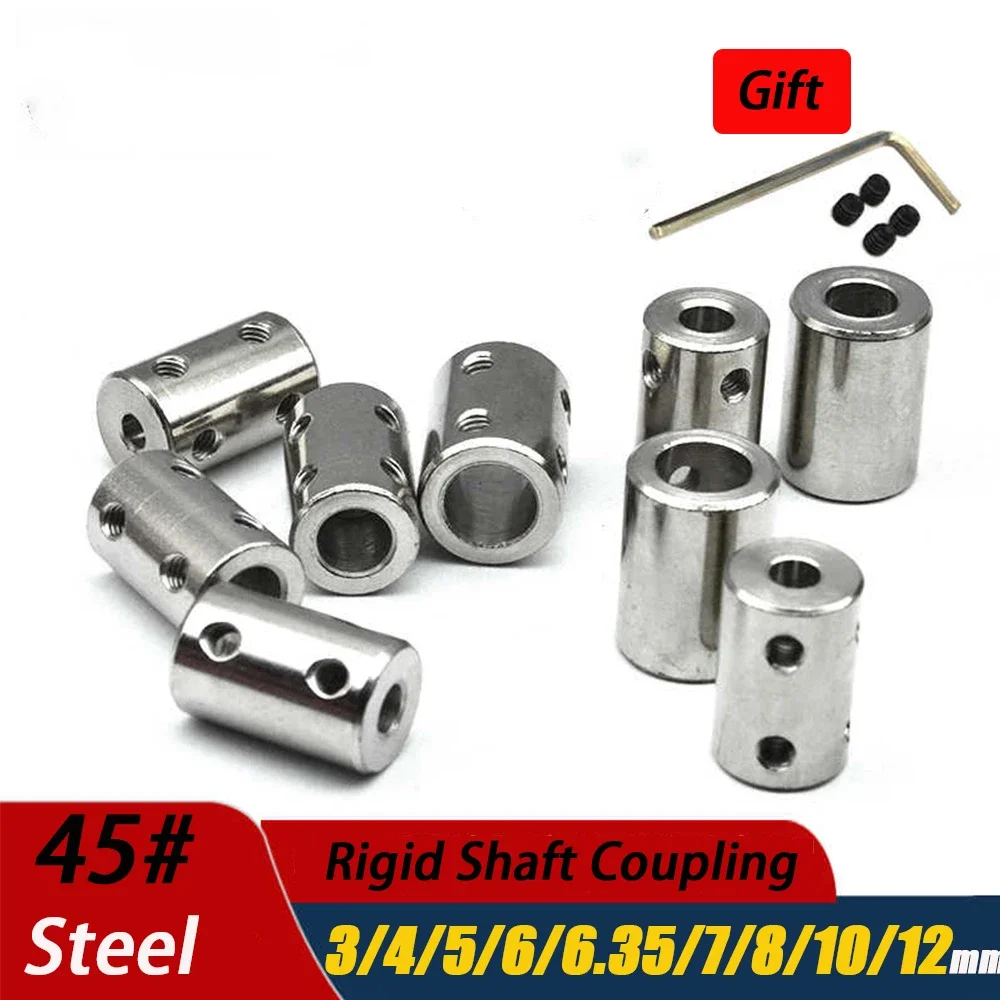 1Pcs 3/4/5/6/6.35/7/8/10/12mm 45# Steel Rigid Shaft Coupling Coupler Motor Transmission Connector Sleeve DIY Motor Parts