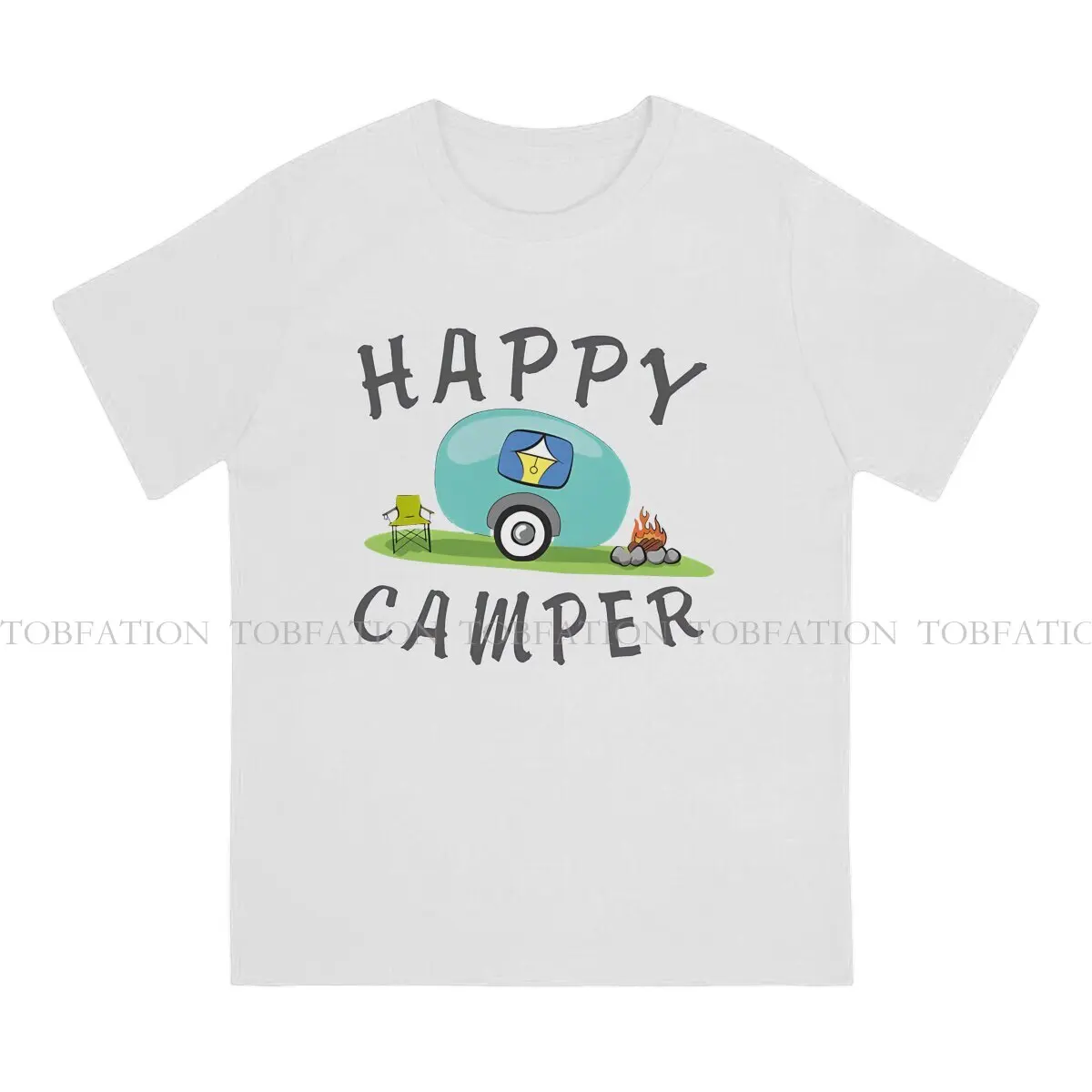 Camper Camping TShirt for Men Happy Camping Trailer Camper Humor Casual Sweatshirts T Shirt Novelty Trendy Fluffy