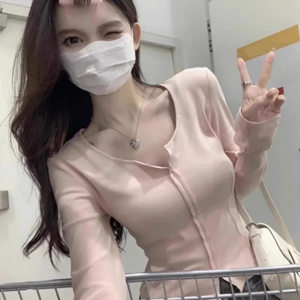 

Everyday Fashion Apricot Cropped Long Sleeve Shirt Autumn Winter Slim Fit Shirt Autumn Clothing Autumn Winter Top