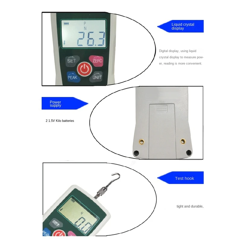 NEW-Small Digital Push Pull Force Gauge Portable Dynamometer Gauge ZMF-2-500N Pull Tester Kilogram Pull Tester