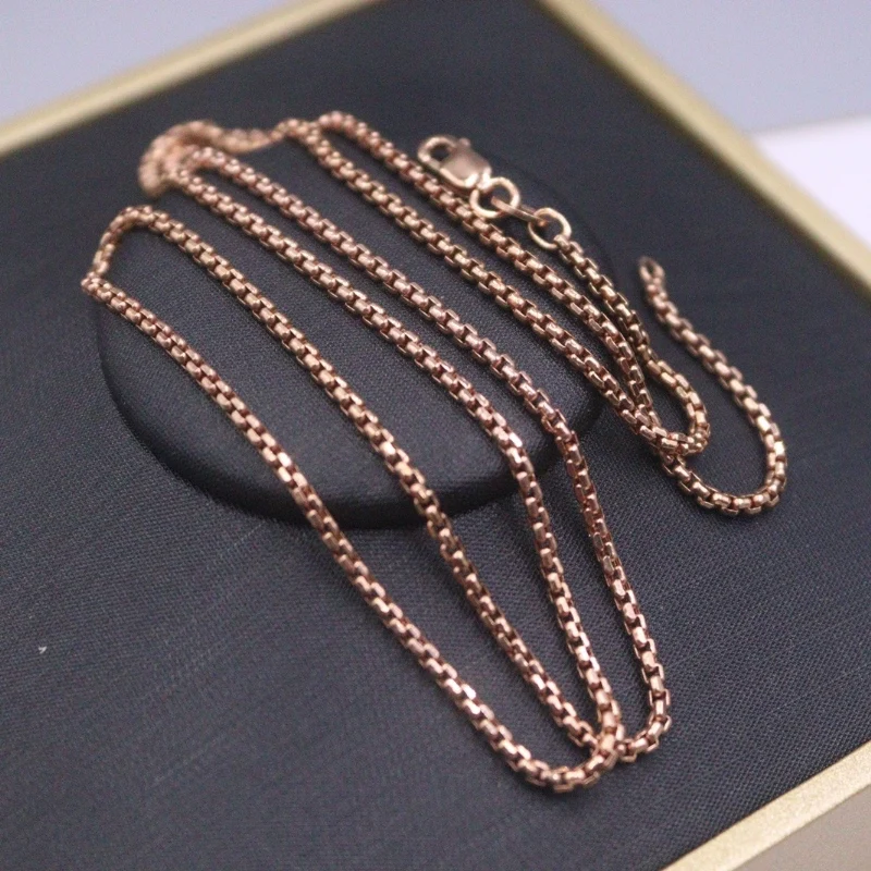 

Real Pure 18K Rose Gold Chain Women 1.8mm Square Box Link Necklace 50cm/4.2-4.5g