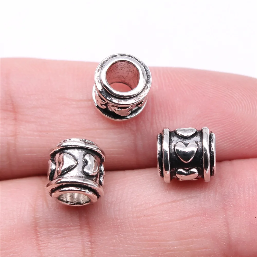 20PCS 9*9*9mm Heart-Shaped Printed Large Hole Circular Carving Interval Bead Braided Tube Hollow Braided Bead Accessories