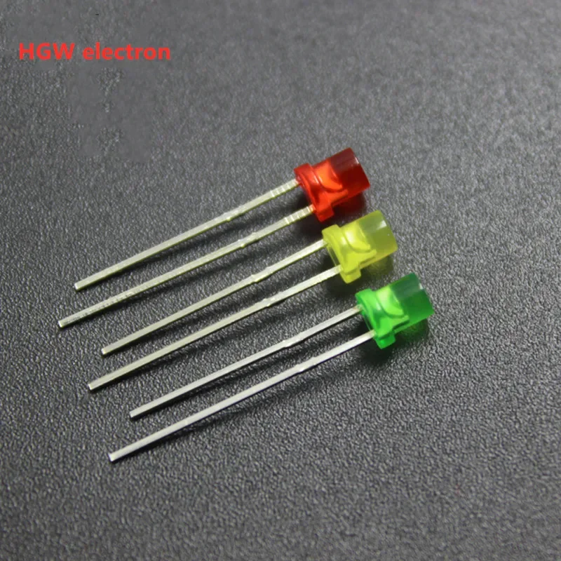 100pcs 3MM LED DIP Flat head LED Diode Lamp F3 Flat head colloid Red Green Yellow Indicator light LED 2 pin