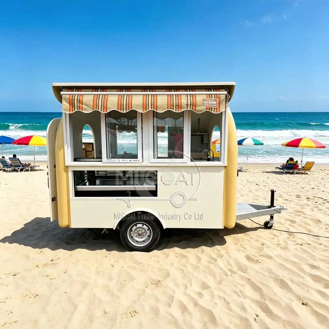 

Cute Colorful Mobile Food Truck Trailer with Awning for Outdoor Events - Compact Food Service Solution