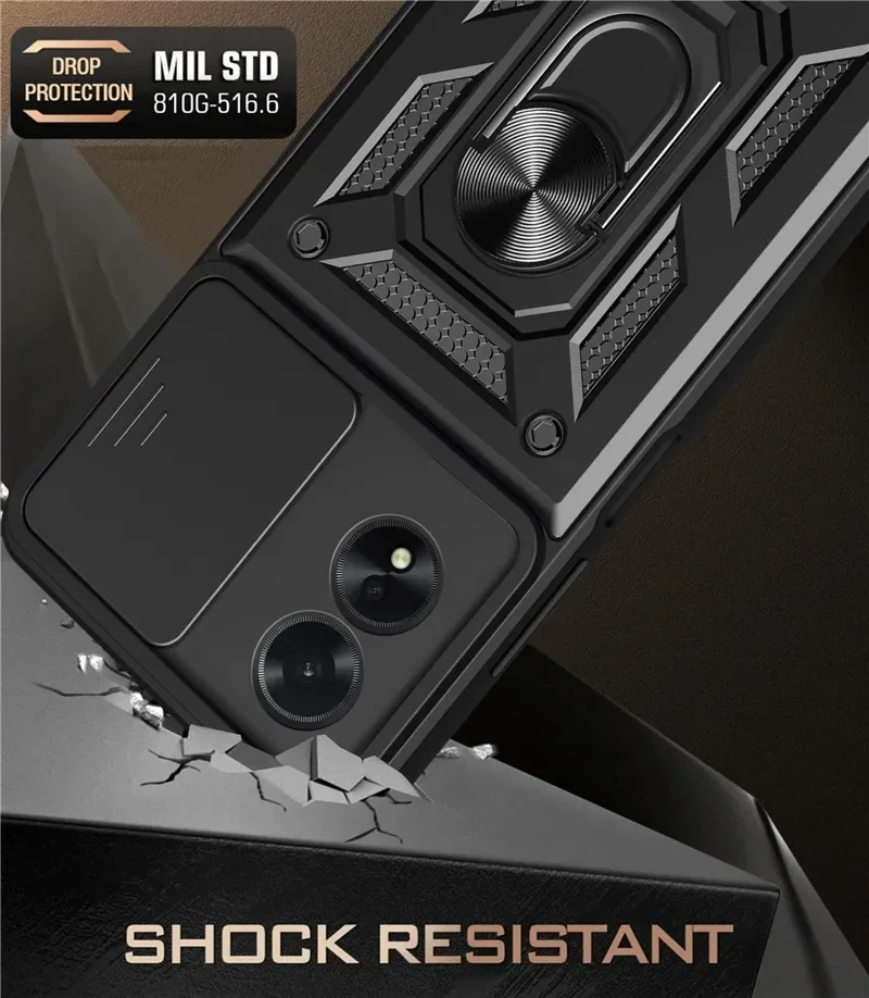 Para oppo a38 a18 a40m a77 a78 a79 a98 a58 a60 4g 5g caso de telefone lente da câmera proteger armadura suporte magnético anel casos capa traseira