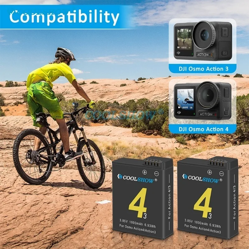 Batería de 1800mah para DJI Osmo Action 3 Action 4, cargador de batería, cámara de acción para baterías Osmo Action4 Action3