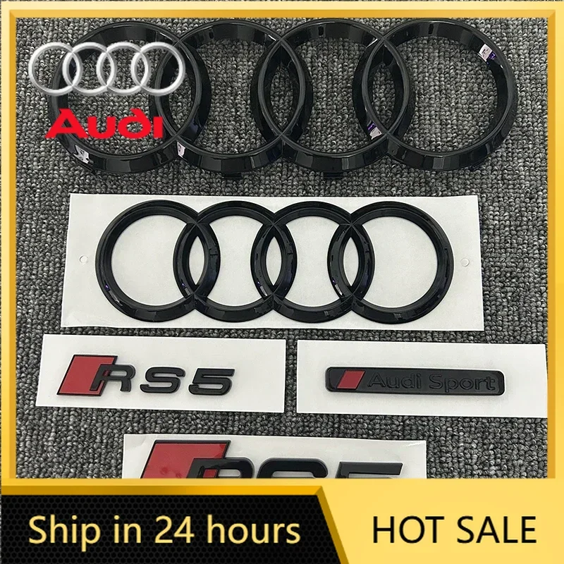 

Эмблема AUDI RS5 2016-2020, 2 шт., 4 кольца, ABS, черная, для передней решетки капота и заднего багажника, наклейка, 2P RS5 1P, эмблема AUDI Sport