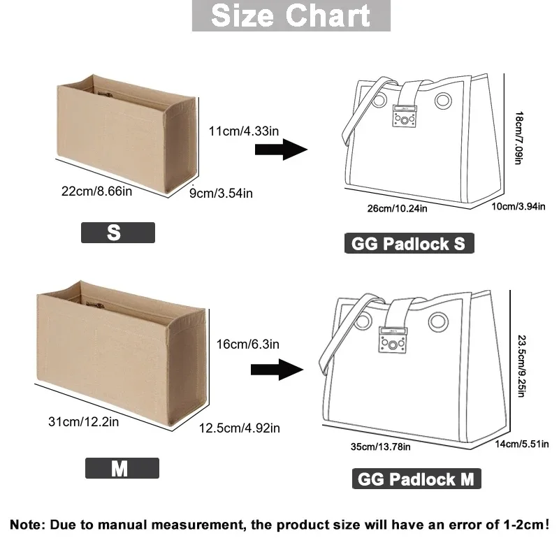Felt Insert Bag for GG PadLockTote Handbag Lightweight Organizer Makeup Travel Inner Portable Base Shaper - view 2