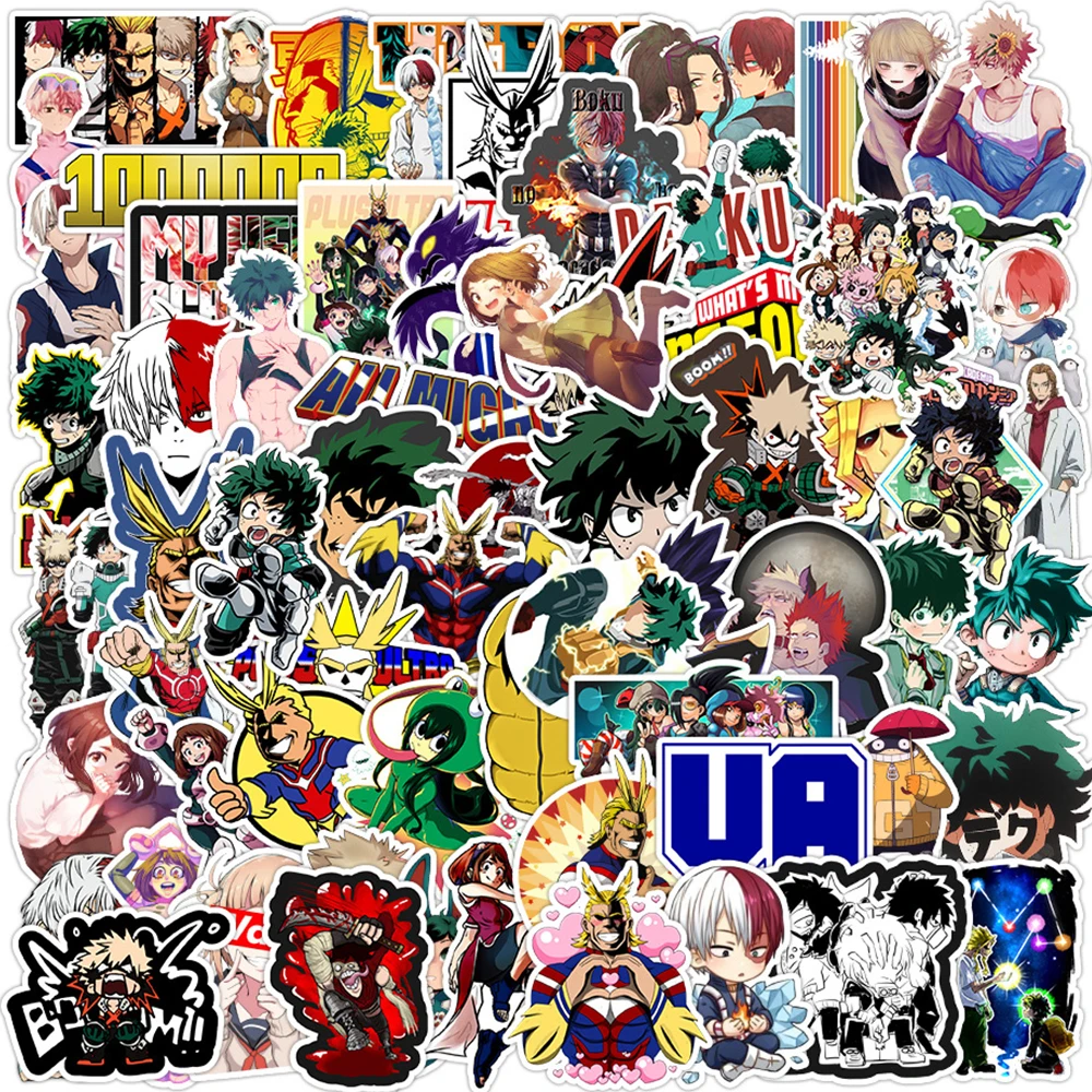 Anime My Hero Academia Adesivos, Decalques de grafite, Motocicleta, Bagagem, Bicicleta, Impermeável, Legal, Pacotes de adesivos dos desenhos animados, Brinquedos, 10 pcs, 30 pcs, 75pcs