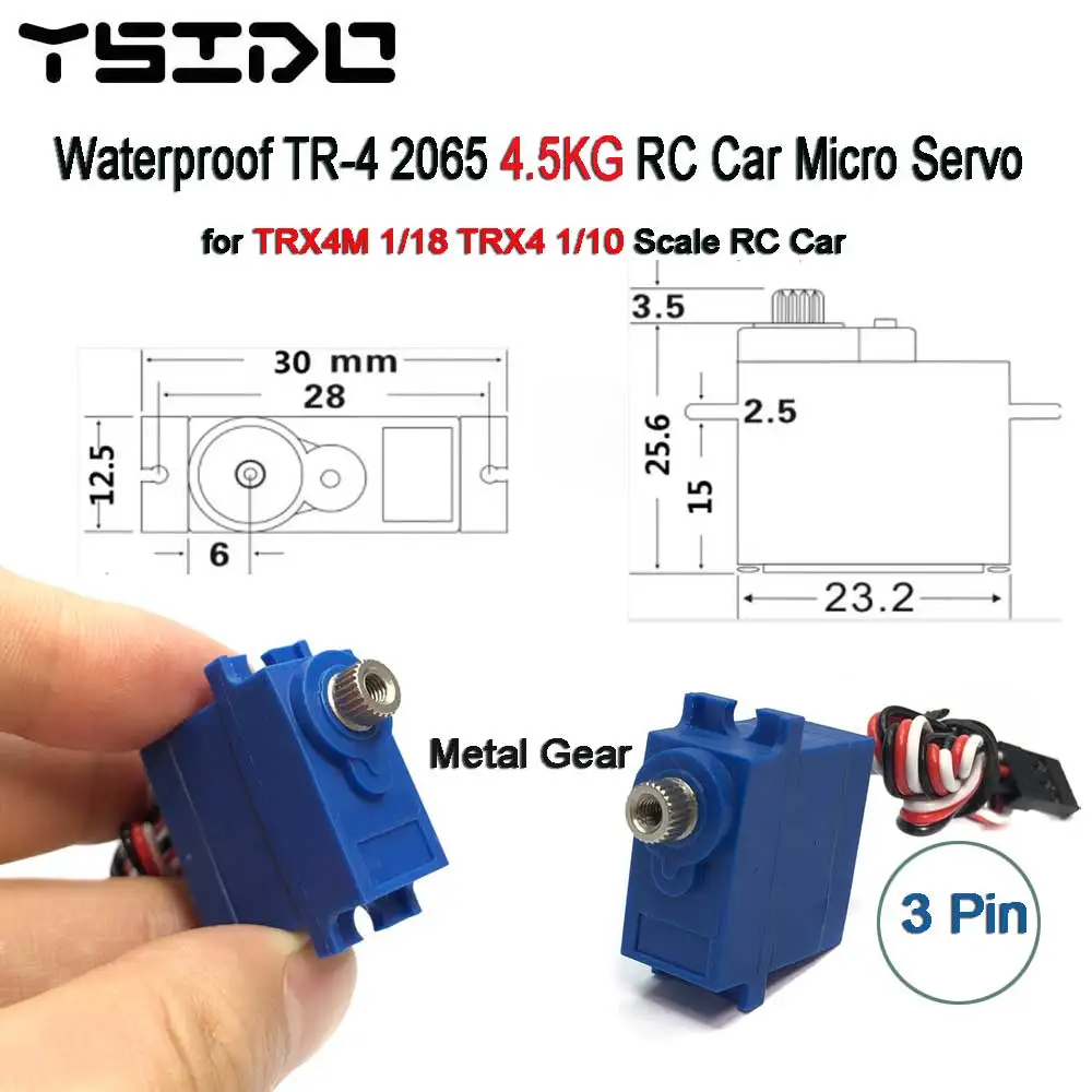 TR-4 2065 RC Car Servo Metal Gear Mini 4.5KG 3 Pin Waterproof Micro Servo for Traxxas TRX4M 1/18 TRX4 1/10 Scale RC Car Upgrade