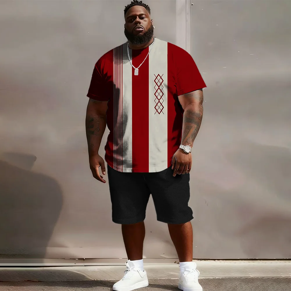 

Мужской комплект с короткими рукавами больших размеров S-9xl: Plaid & Texture Chic — 2 предмета большого и высокого кроя, мягкая ткань, гладкая клетка + вафельное переплетение,