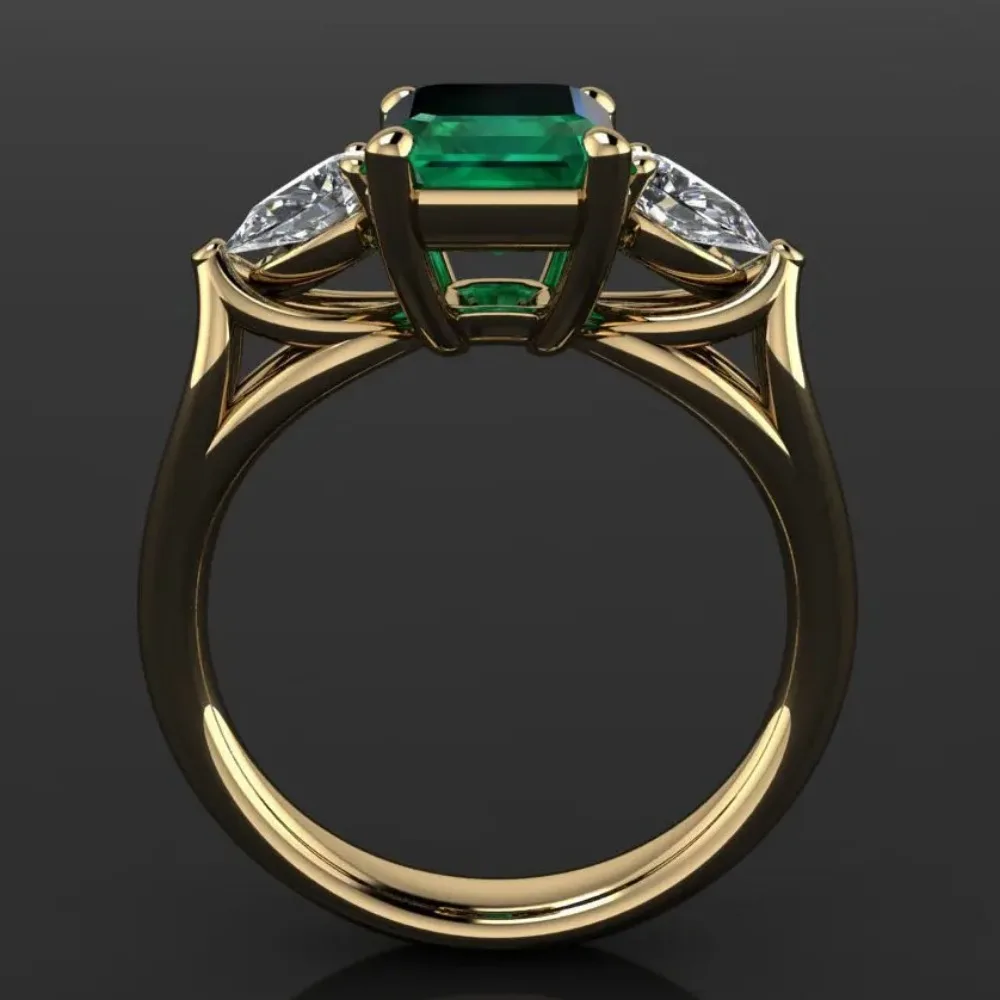 ZY 14k Gold color Green Emerald Ring for Women Emerald Gemstone Ring for Females