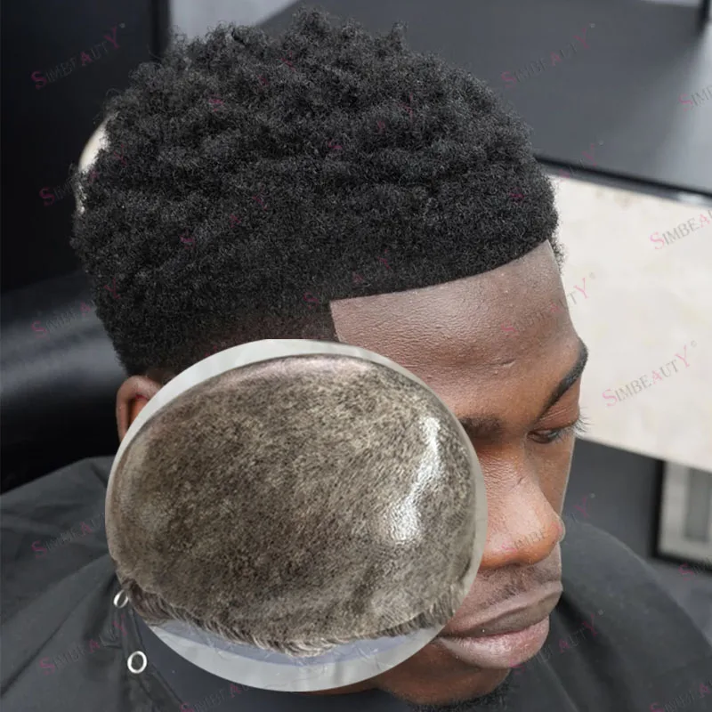 

Черные мужские парики из натуральных волос, необнаружимые, 6 мм, плотные вьющиеся мужские парики, капиллярный протез, супер прочный прическа, мужские шиньоны