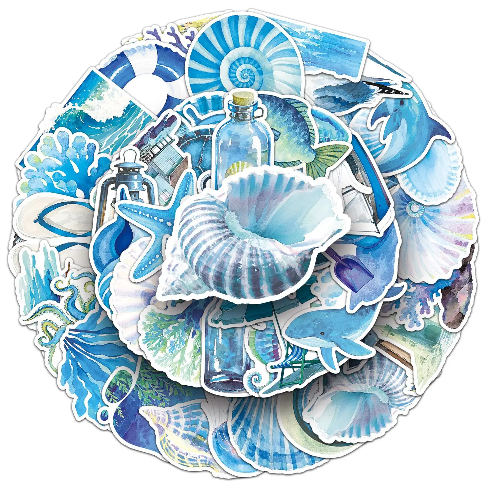 10/50PCS Blauwe Zee Sticker Leuke Zeeleven Graffiti Decal Gepersonaliseerde DIY Water Cup Mobiele Telefoon Case Briefpapier doos Bureau