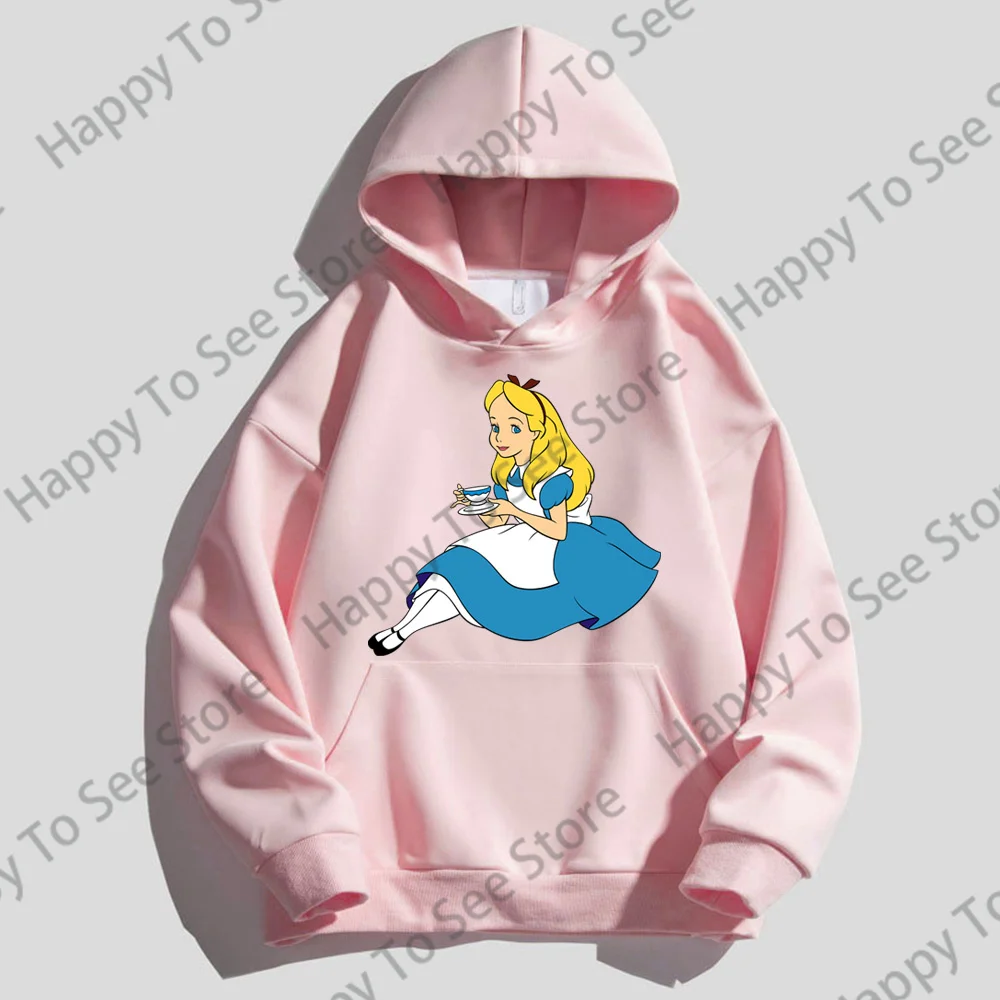 Alice In Wonderland Pattern Pure Cotton Hoodies Women\'s 2024 New Spring And Autumn Cute Tops Loose Cartoon Fun Style Pullover