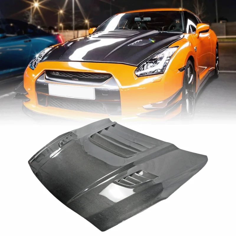 

suitable forNew Glossy 3K High Polished Carbon Fiber Hood R35 GTR Style Front Bonnet Black