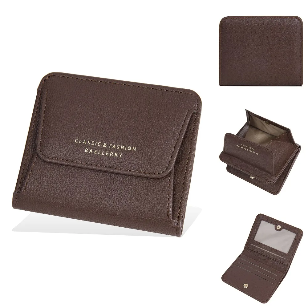 

Elegant Women Short Wallet Pu Leather Zipper Closure Brand Female Purses Solid Color Large Capacity Business Card Holder