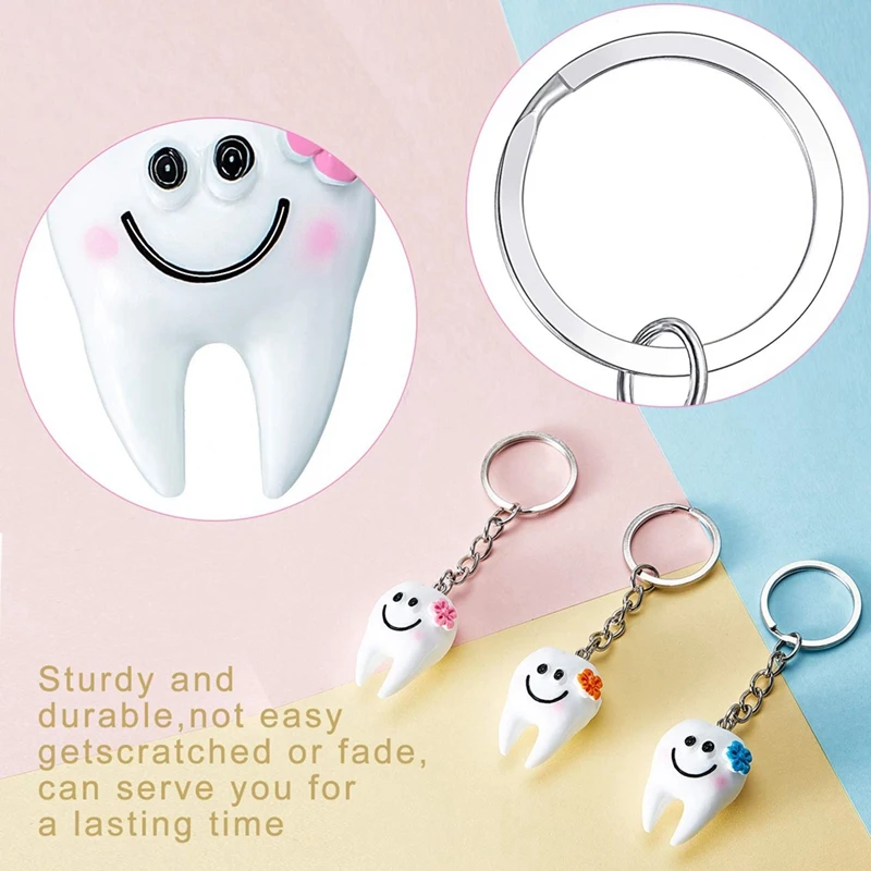 24 Pcs  Teeth Shape Model Simulation Tooth Key Chain Teeth Key Chain Fashion Cartoon Lovely Girls Gift Pendant