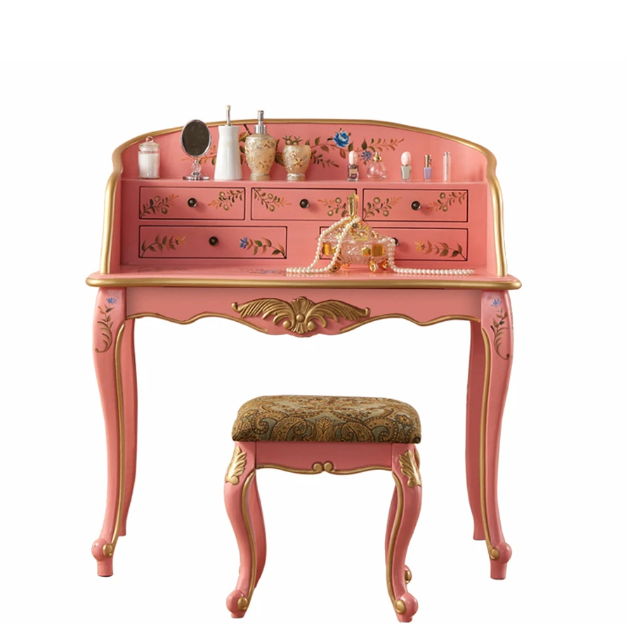 Dressing Table Princess Bedroom Colorful Pink Household Makeup Desk Bench Pastoral