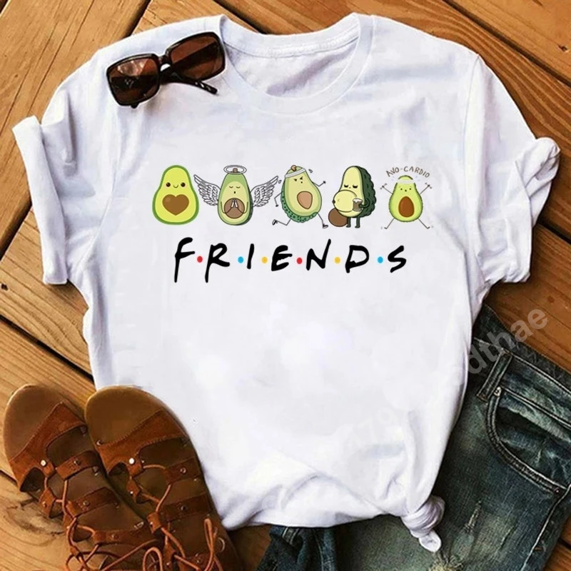 Avocado Women T Shirt Kawaii Cartoon Clothing Casual 90s Tees Harajuku Graphic Female Oversized Short Sleeve T-shirt Y2k Tops