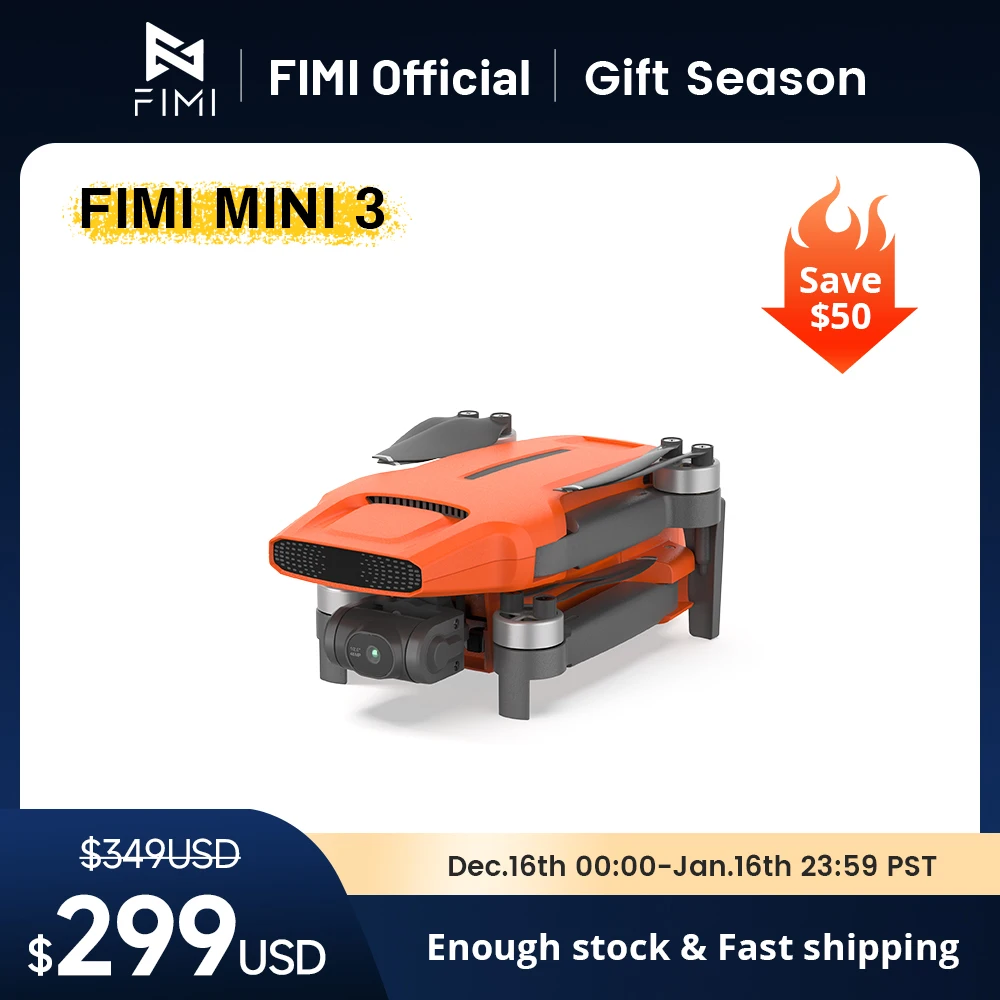FIMI MINI 3-Dron 4K con seguimiento inteligente, cuadricóptero con súper vídeo nocturno AI, alcance de 9km, cardán de 3 ejes, 249g, diseño