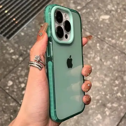 Luxury Transparent Airbag Phone Case For iPhone 17 16 15 14 13 12 11 18 Pro Max Plus Air Contrasting Bumper Shockproof TPU Cover