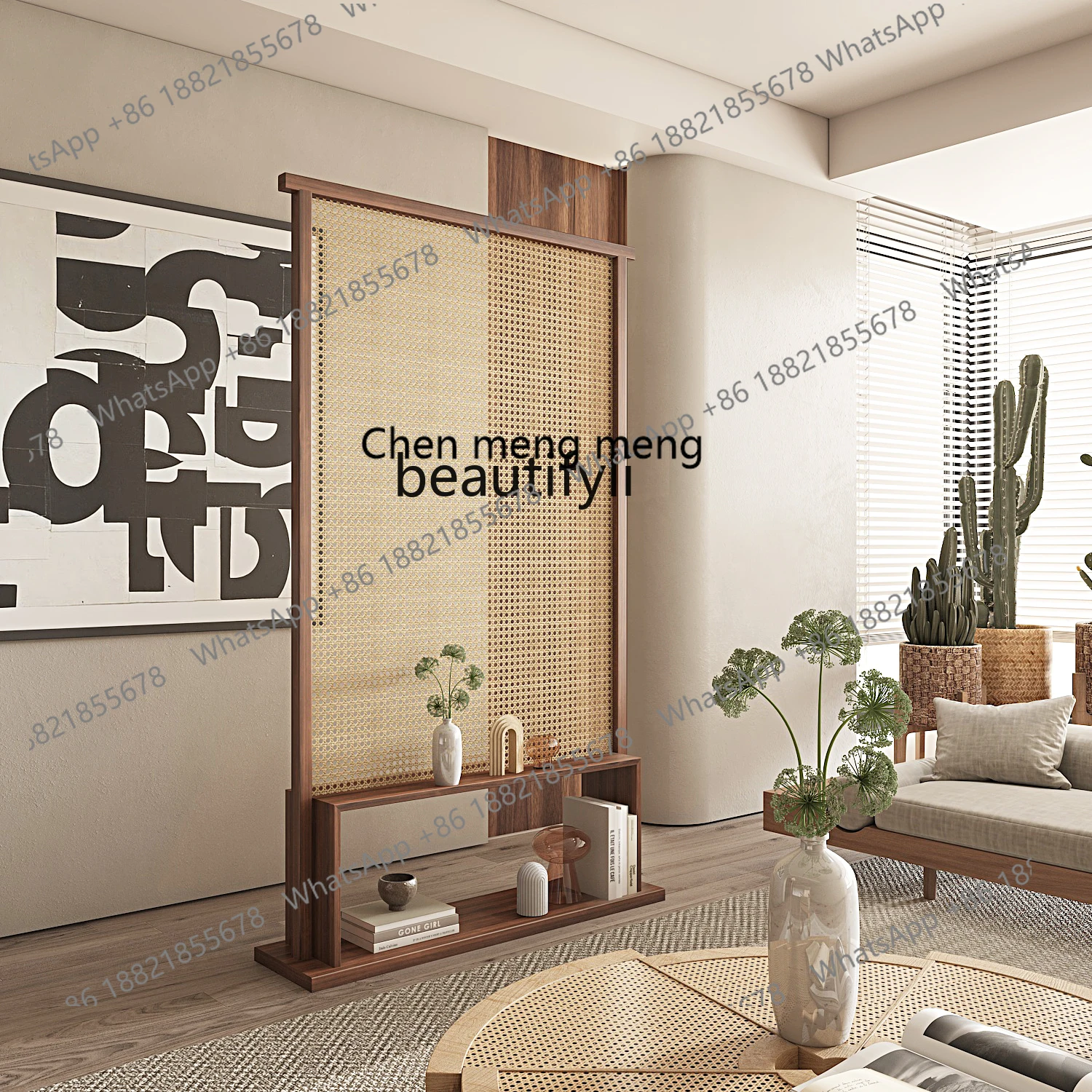 

E153 New Chinese Style Rattan Screen Partition Solid Wood Dining Room Bedroom Tea Room Flower Stand Entrance Office