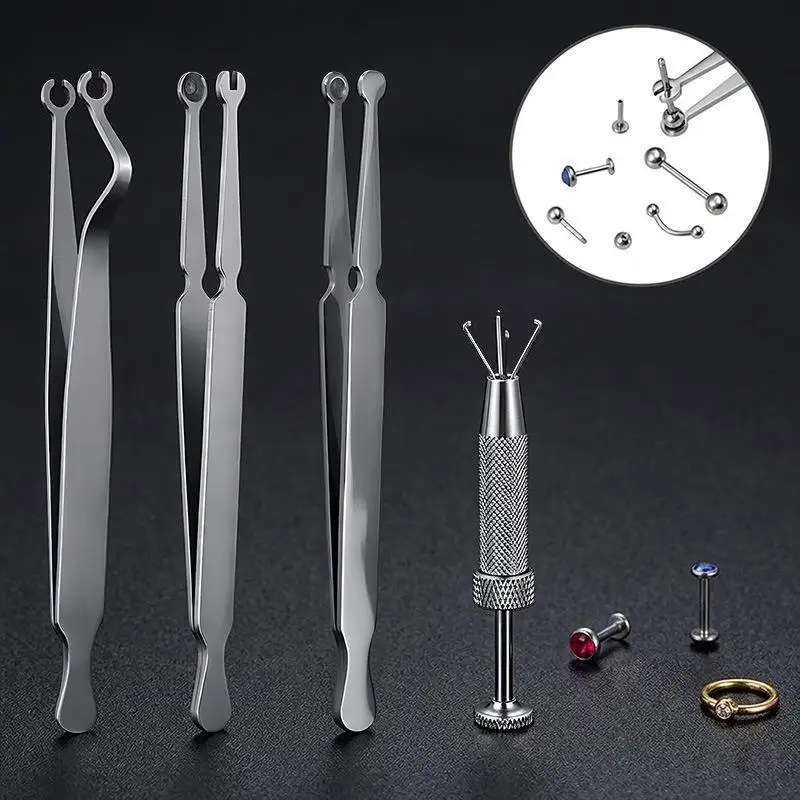 Stainless Steel Piercing Forceps Clamp Tool Lip Nail Earring Puncture Clip Open Close Ear Nose Septum Body Piercing Tool-New