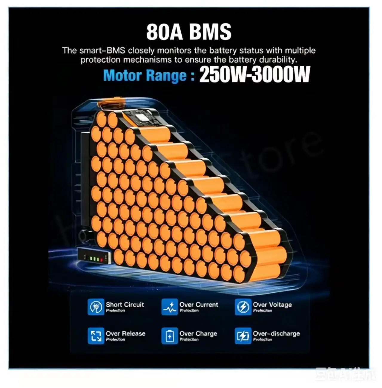 Electric Bicycle 36v 48v 52v 2000w Batteries 30ah 40ah 50ah Batterij E Bike 60V 72V 60Ah 21700 Lithium accu Bafang 3000W Power - view 4