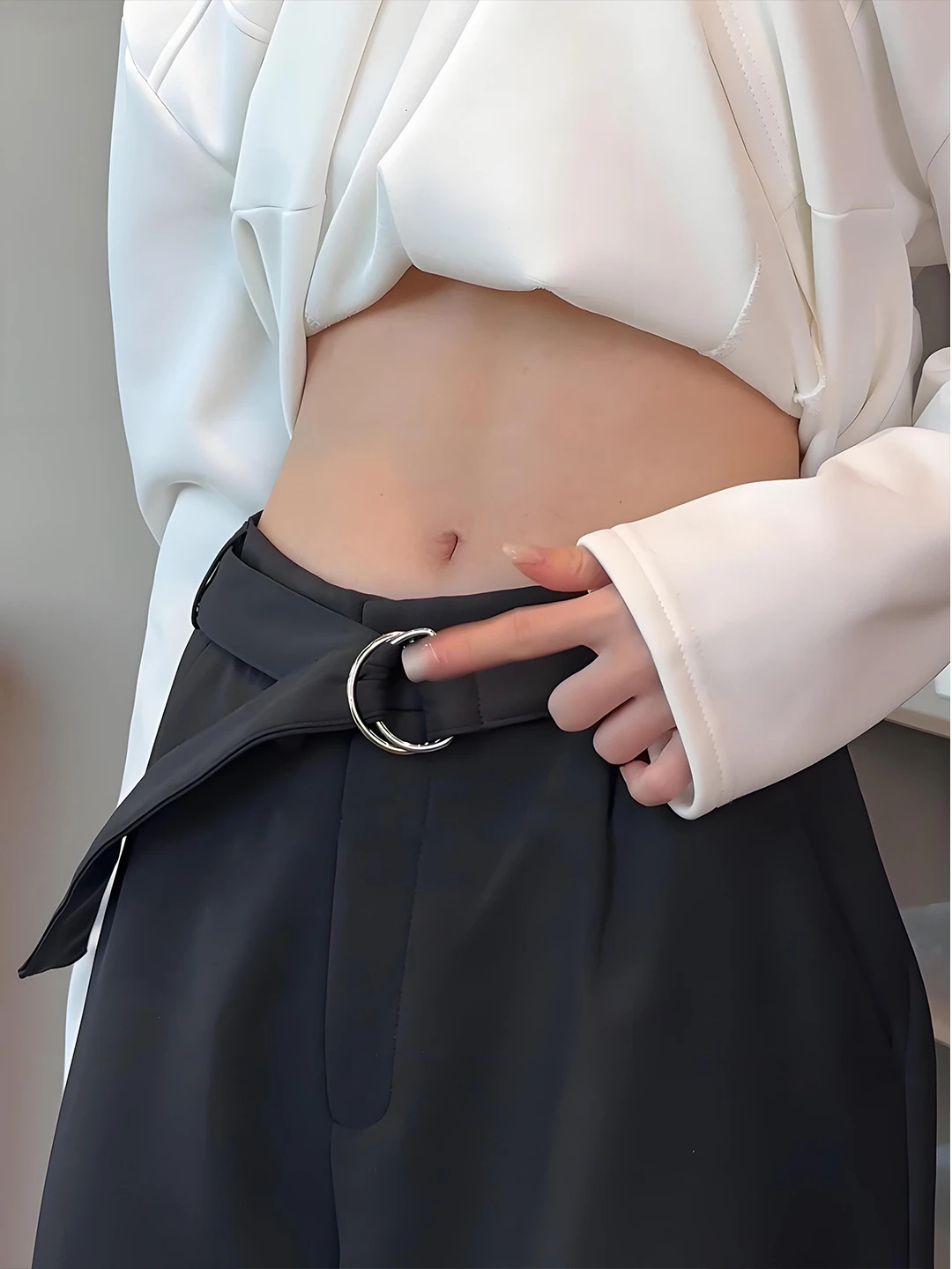 

Adjustable Waist Belt Flared Men's Autumn Winter Fce Straight Leg Casual Pants Drapey Comfortable Straight Leg Trousers