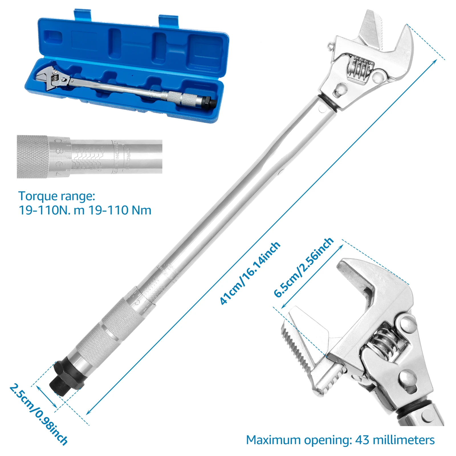19 to 110 Nm Torque Wrench 43mm Open End Torque Spanner 4 in 1 Multifunctional Torque Wrench Professional Repair Tool for Fauce
