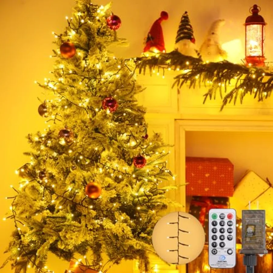 300 LED Warm White String Lights - 36FT Plug-in Outdoor and Indoor Fairy Lights with Remote, Timer and 4 Brightness Levels - Wa